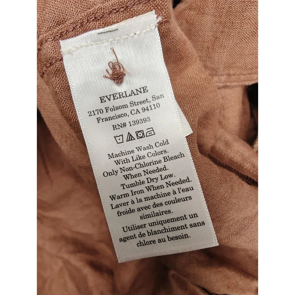 Everlane Jumpsuit Womens 16 Brown Linen Square Neck Sleeveless Wide Leg Pockets